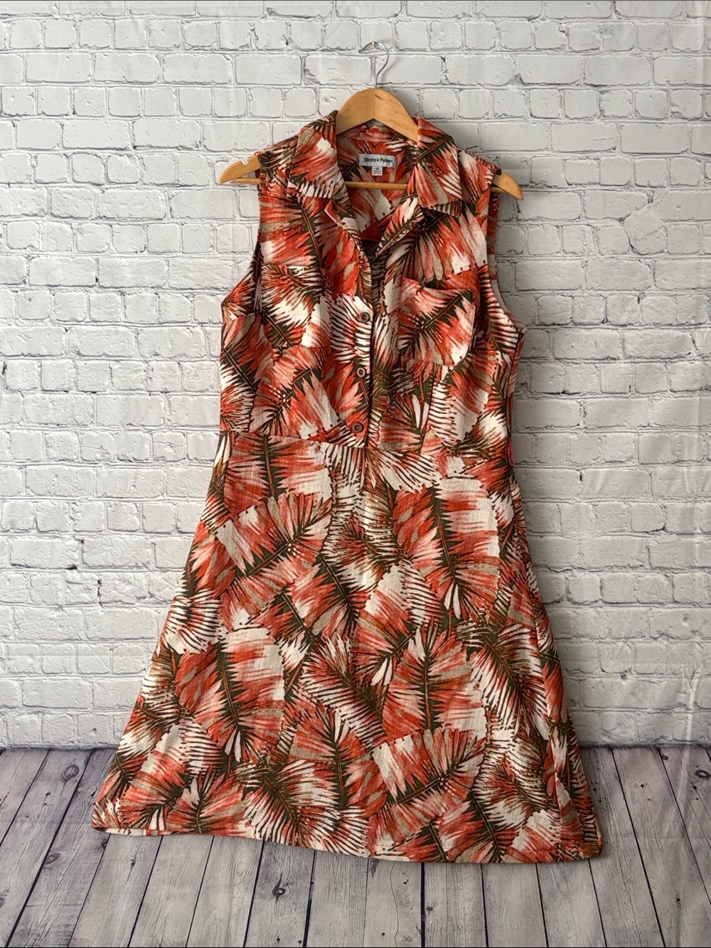 Shelby & Palmer Orange and Cream Palm-Print Midi Dress